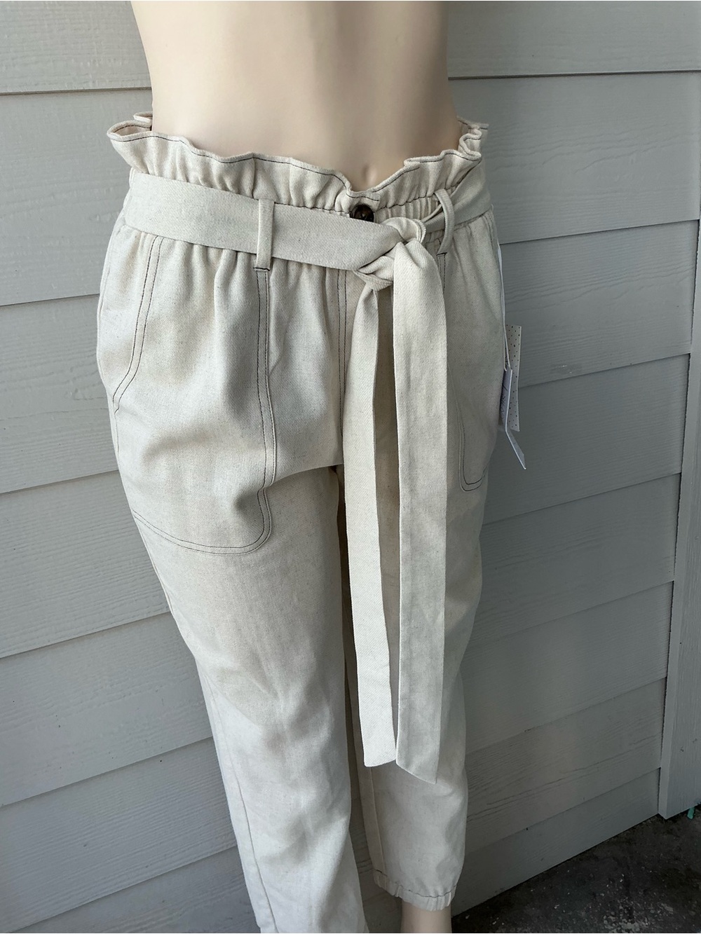 Sienna Sky Cream Paperbag Waist Tie Pants - Picture 6 of 10
